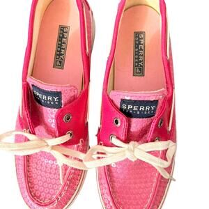 Y2K Sperry Top-Sider Bahama Boat Shoe Pink Sequin Size 7.5